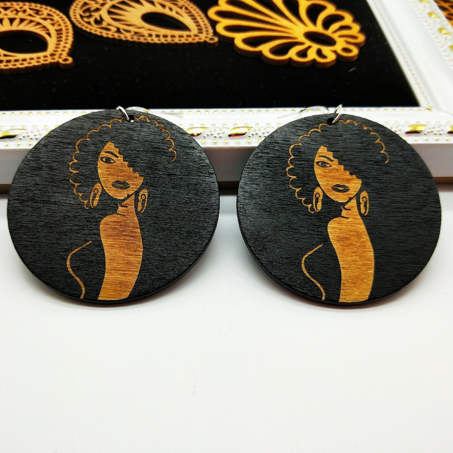 geometric African black round earrings