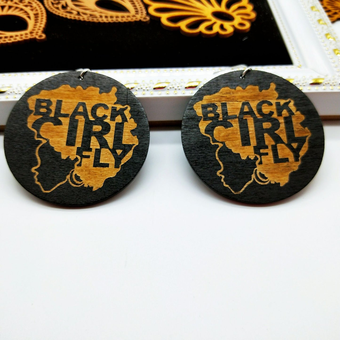 geometric African black round earrings