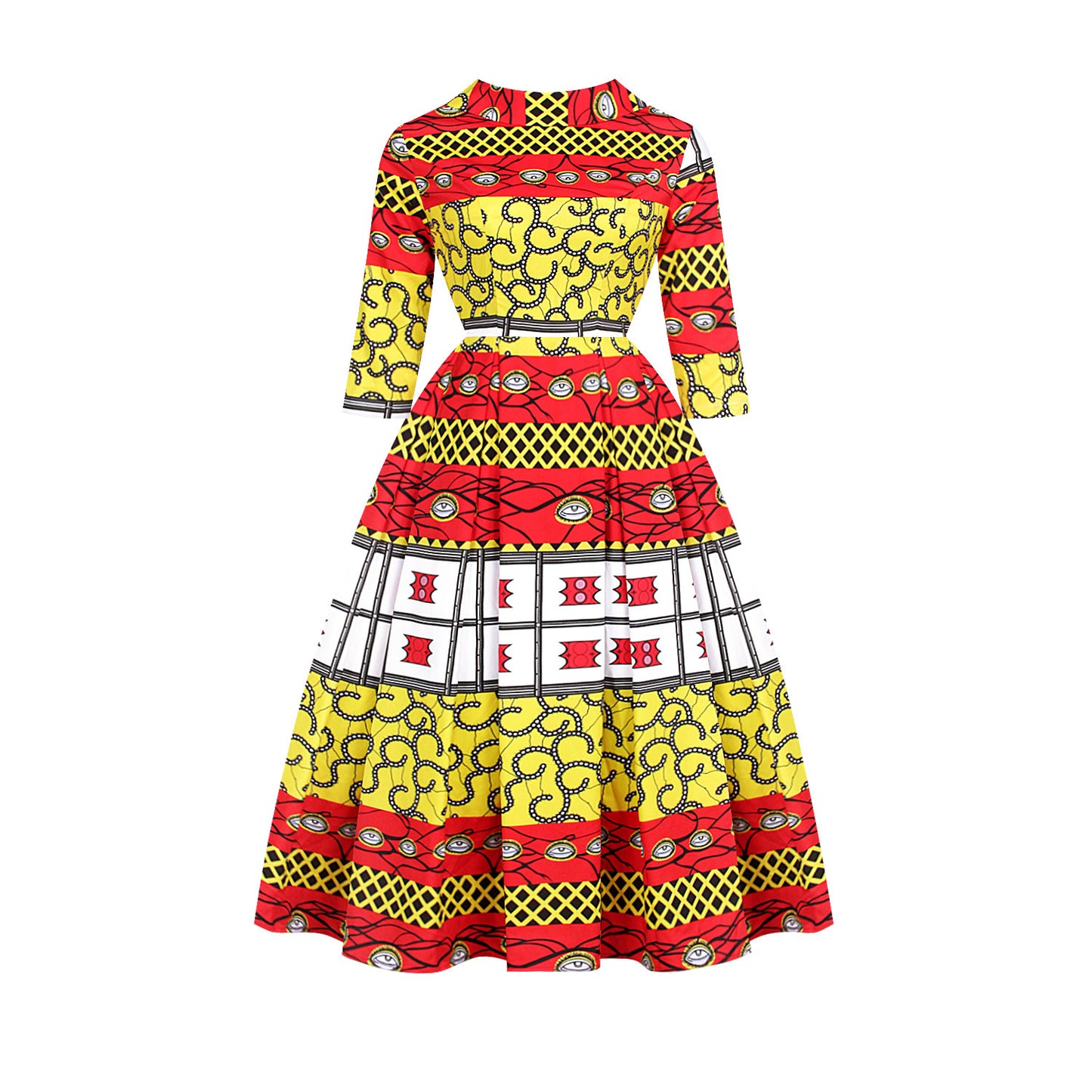 African Style Women'S V-Neck Zipper Three Quarter Sleeve Fashion Dress Skirt
