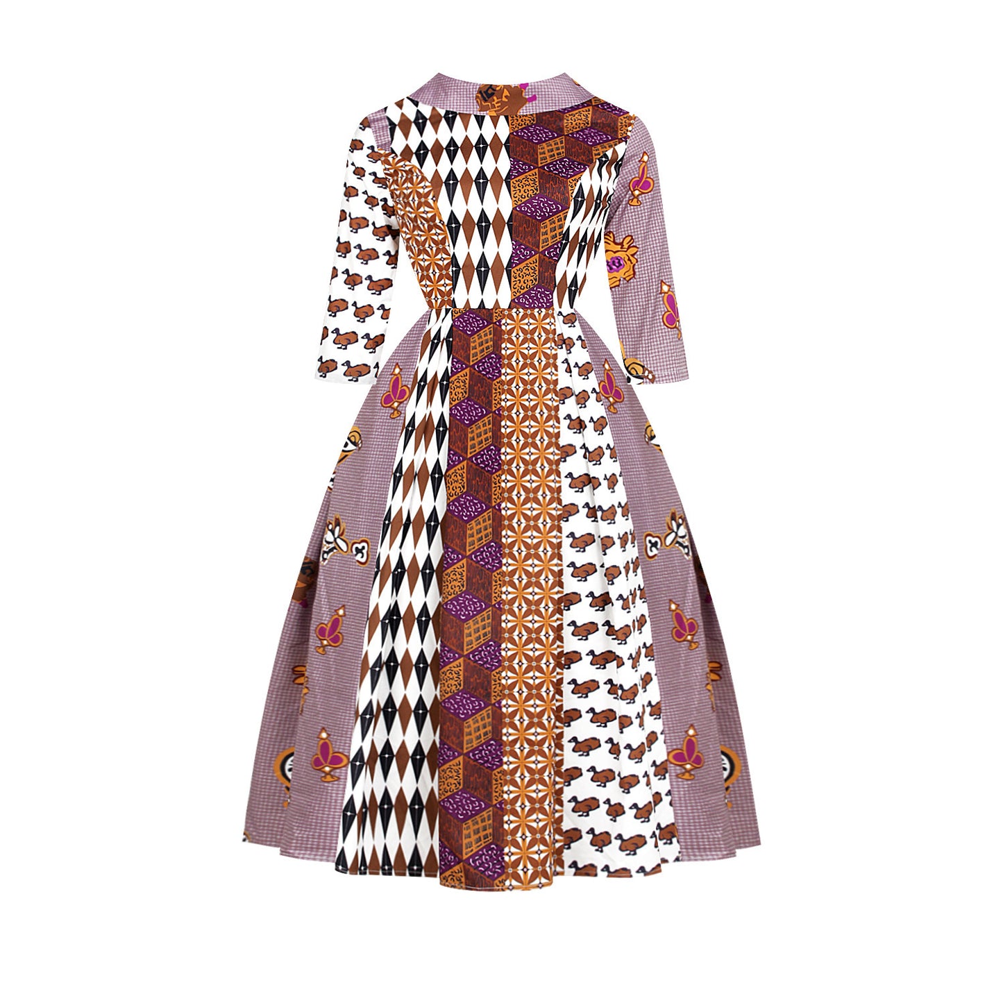African Style Women'S V-Neck Zipper Three Quarter Sleeve Fashion Dress Skirt