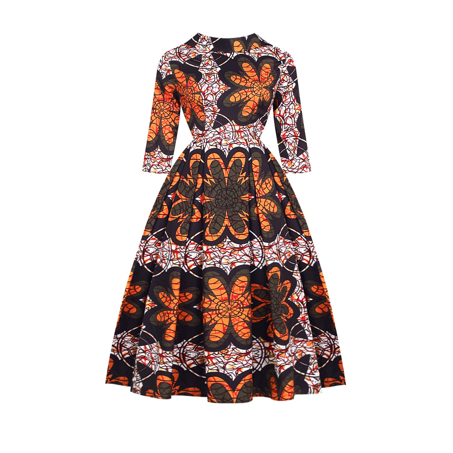 African Style Women'S V-Neck Zipper Three Quarter Sleeve Fashion Dress Skirt