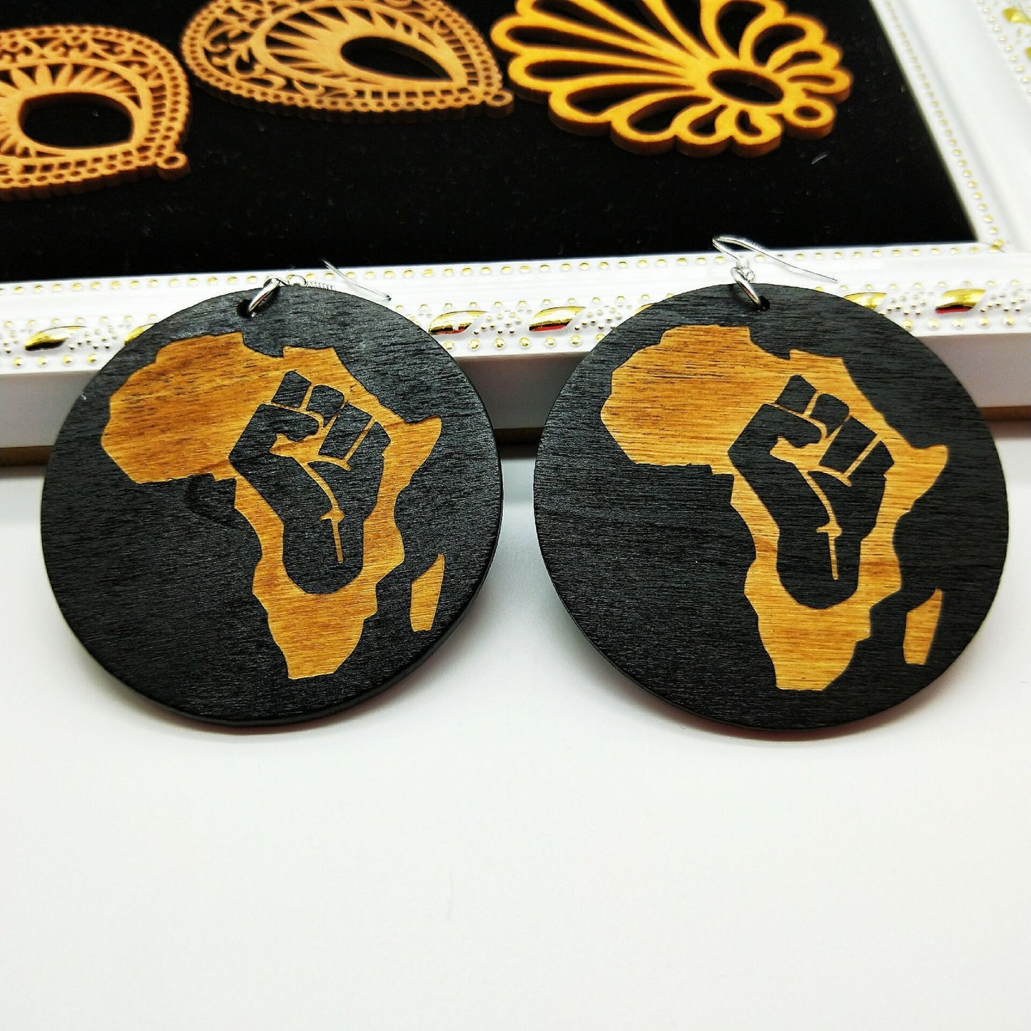 geometric African black round earrings
