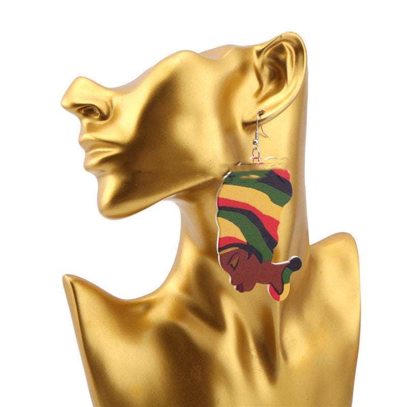 Fashion Print African Head Color Earrings