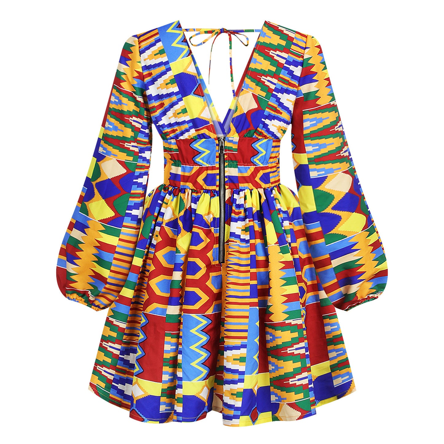 African Style Digital Printing Women's Long-sleeved V-neck Dress Sexy Lace Halter Skirt
