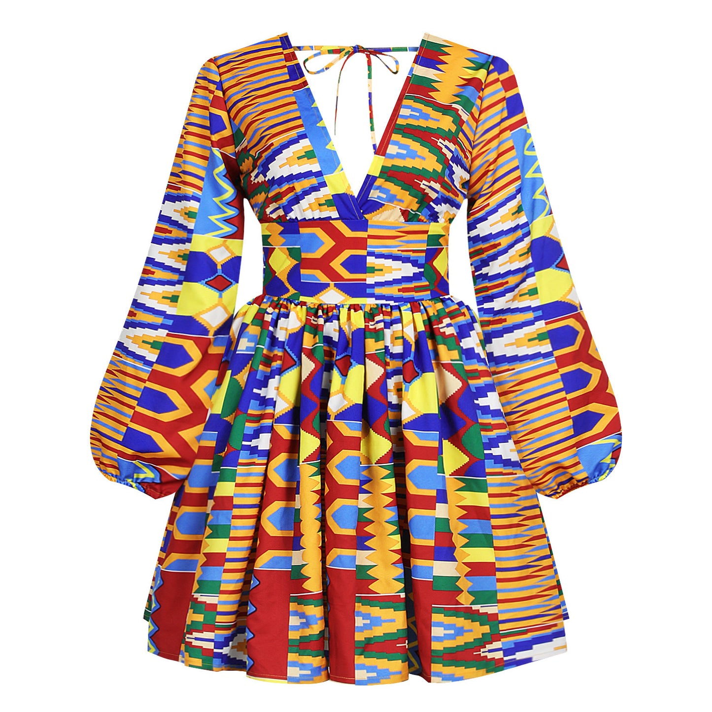 African Style Digital Printing Women's Long-sleeved V-neck Dress Sexy Lace Halter Skirt